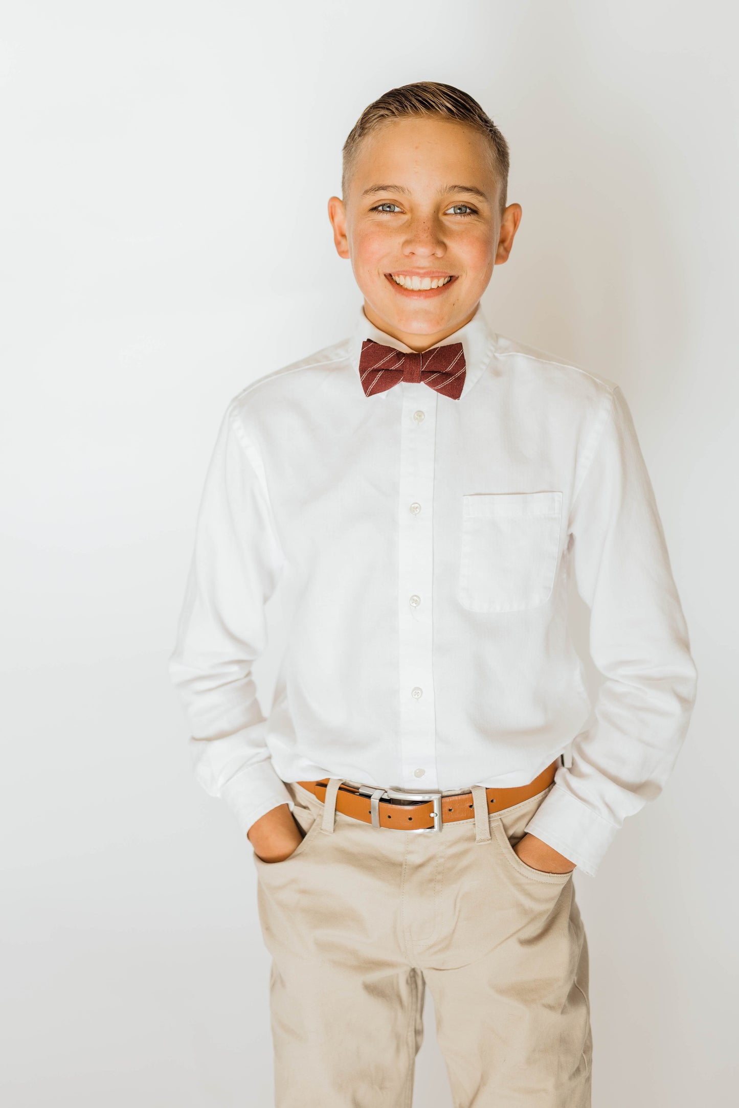 Maroon Stripe Boys Bow Tie