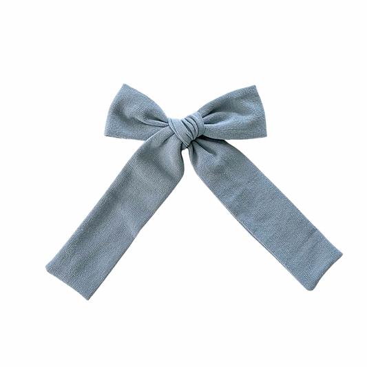 Dusty Blue Long Tail Hair Bow Clip