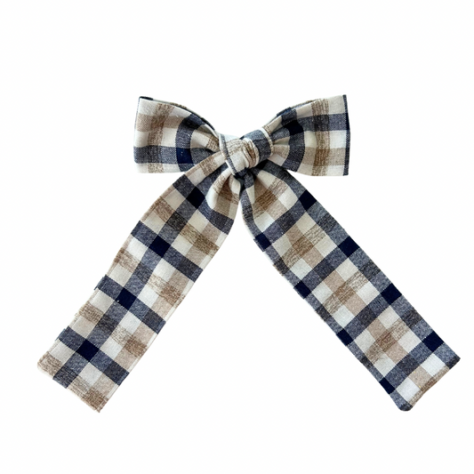 Riggs Plaid Long Tail Hair Bow Clip