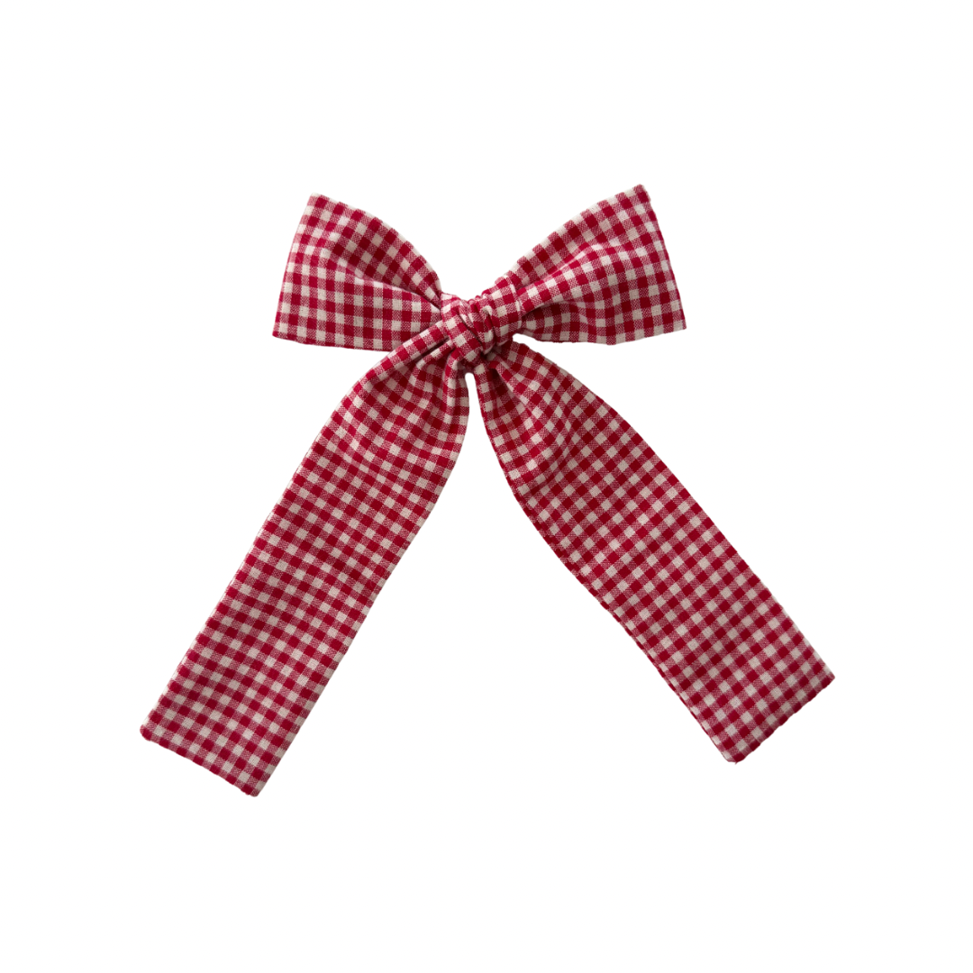 Ralphie Red Gingham Long Tail Hair Bow Clip