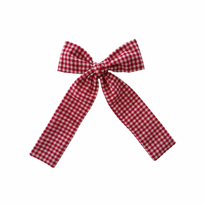 Ralphie Red Gingham Long Tail Hair Bow Clip