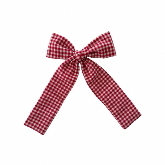 Ralphie Red Gingham Long Tail Hair Bow Clip