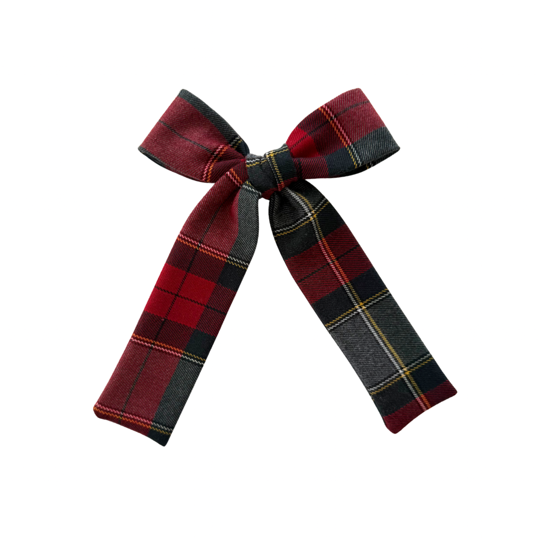 Kevin Plaid Long Tail Hair Bow Clip