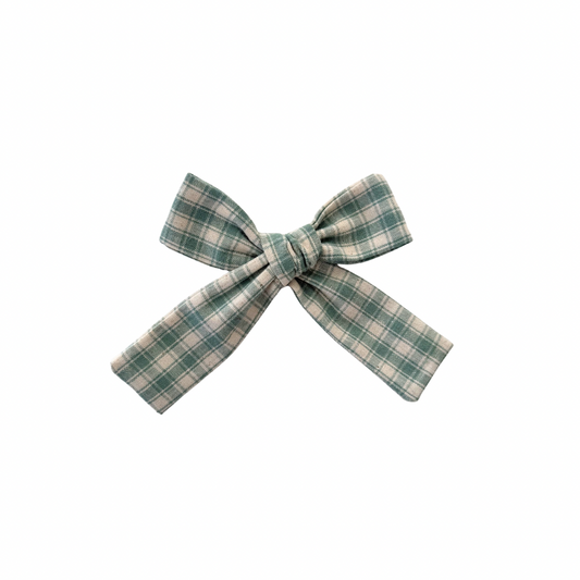 Green Gingham Mini Long Tail Hair Bow Clip