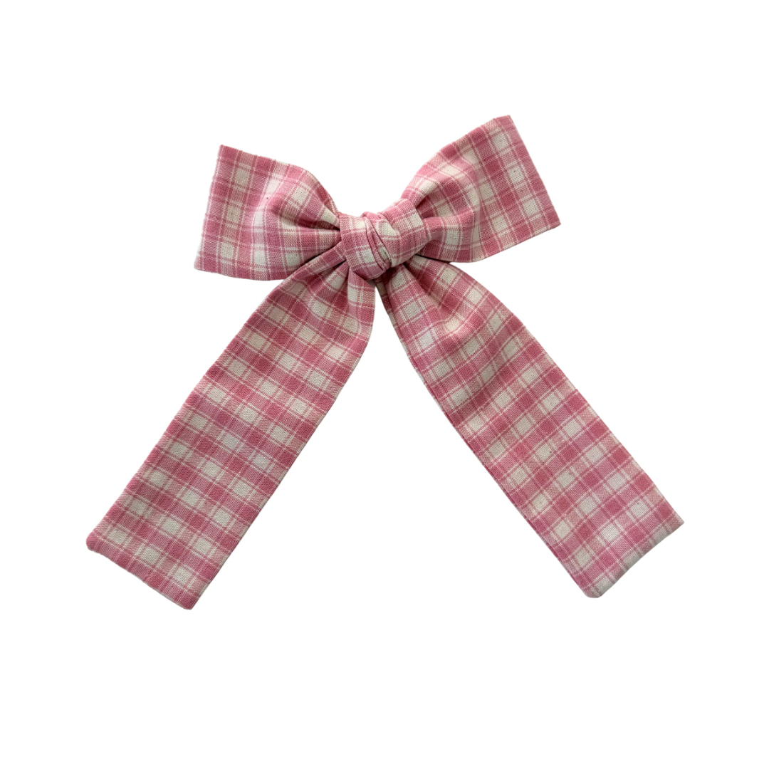 Claire Gingham Long Tail Hair Bow Clip