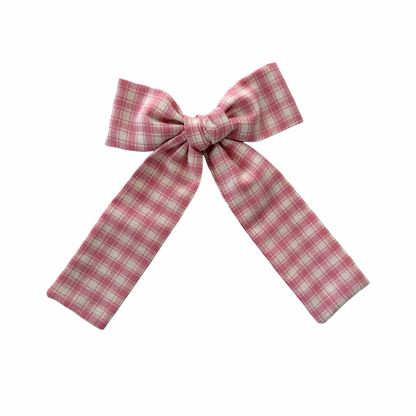 Claire Gingham Long Tail Hair Bow Clip
