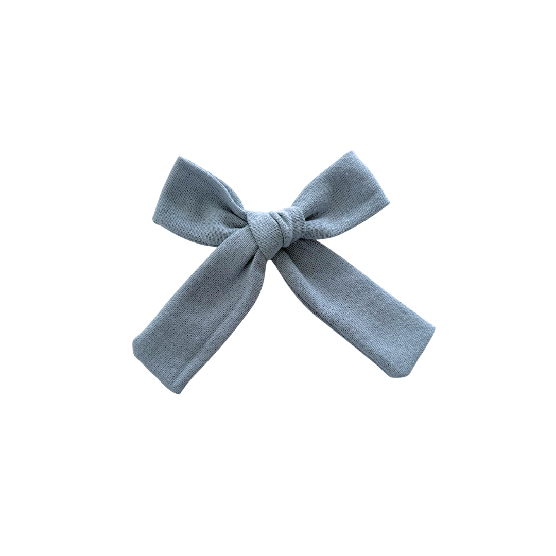 Dusty Blue Mini Long Tail Hair Bow Clip