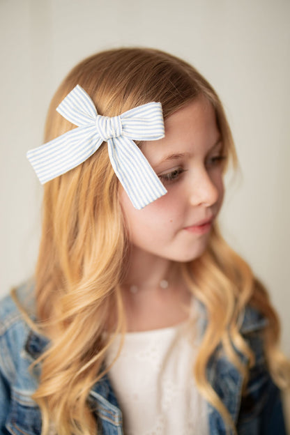 Levi Stripe Mini Long Tail Hair Bow Clip