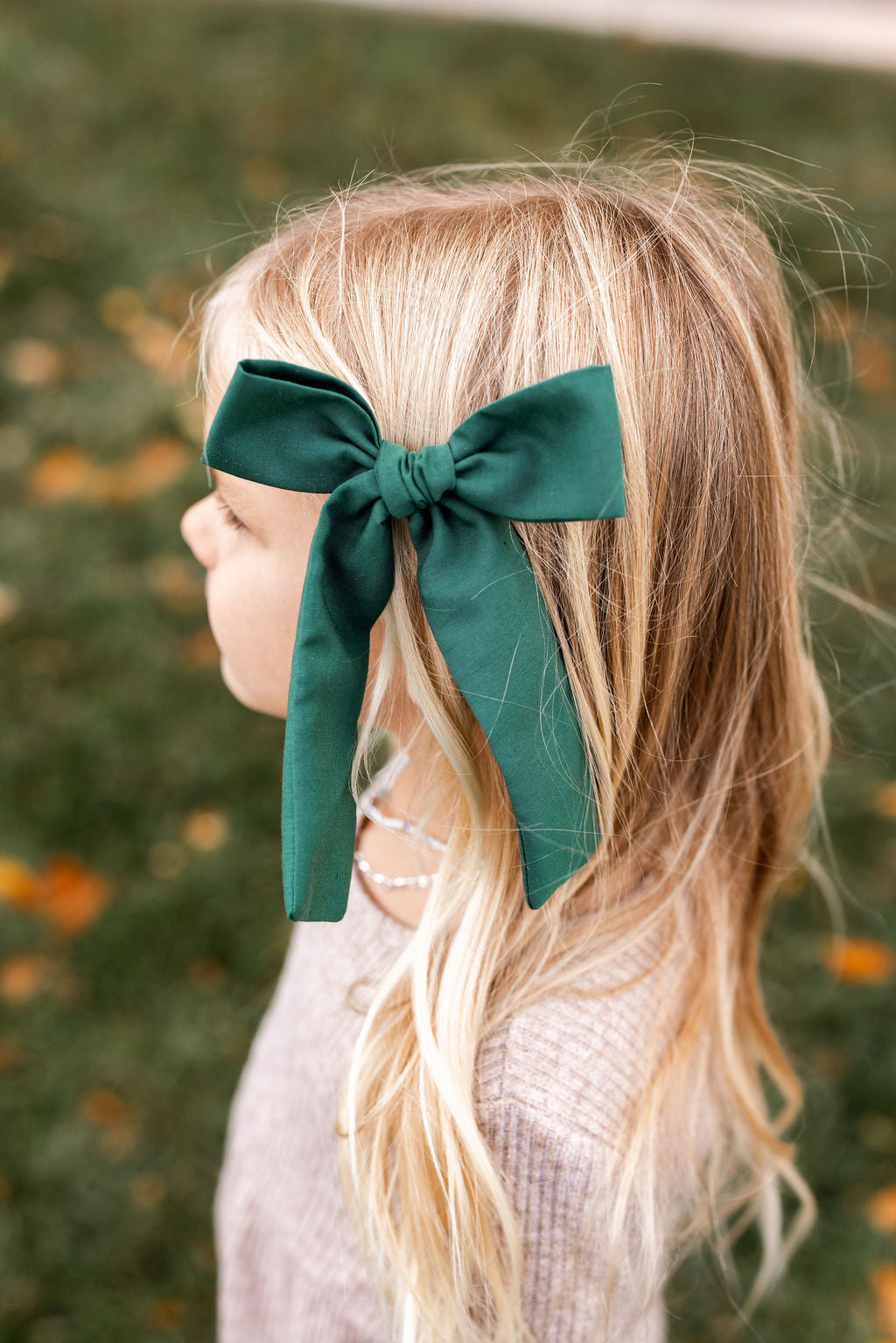 Evergreen Long Tail Hair Bow Clip