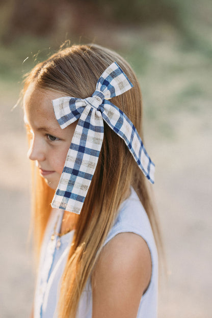 Riggs Plaid Long Tail Hair Bow Clip