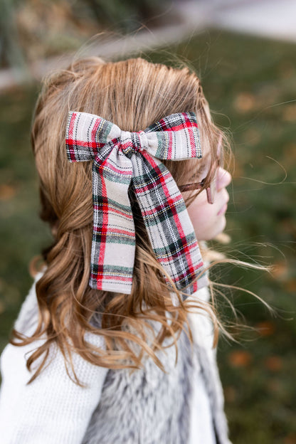 Dasher Plaid Long Tail Hair Bow Clip
