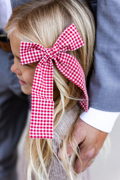 Ralphie Red Gingham Long Tail Hair Bow Clip