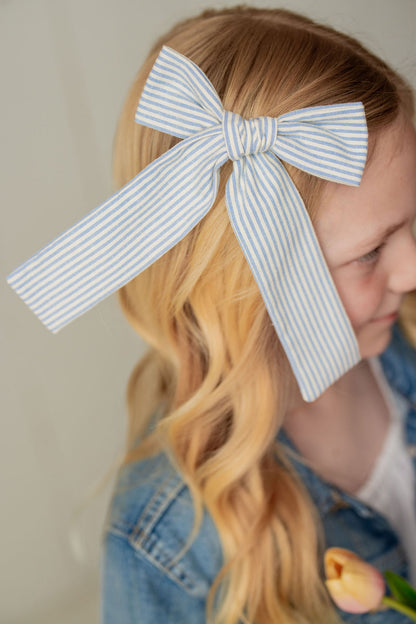 Levi Stripe Long Tail Hair Bow Clip