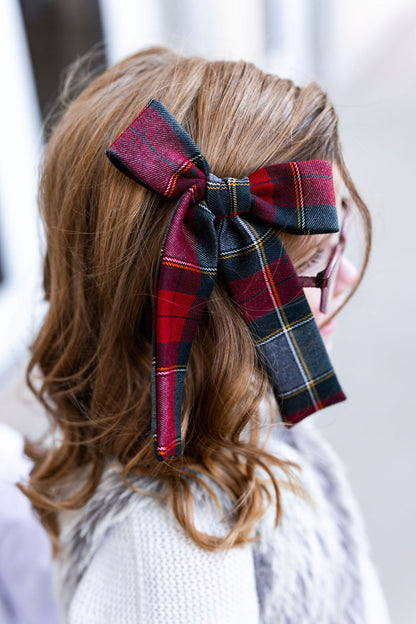 Kevin Plaid Long Tail Hair Bow Clip