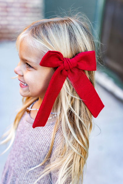 Nicholas Red Long Tail Hair Bow Clip